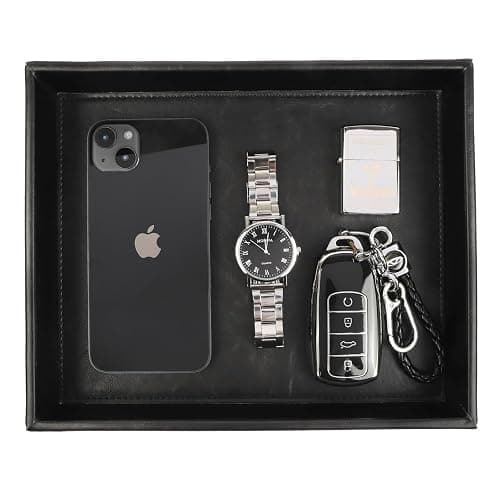 Leather Valet Organizer for Men – Black Catchall for Wallet, Keys, EDC, Jewelry, and Perfume – Nightstand, Dresser, and Bathroom Vanity Storage - Image 1