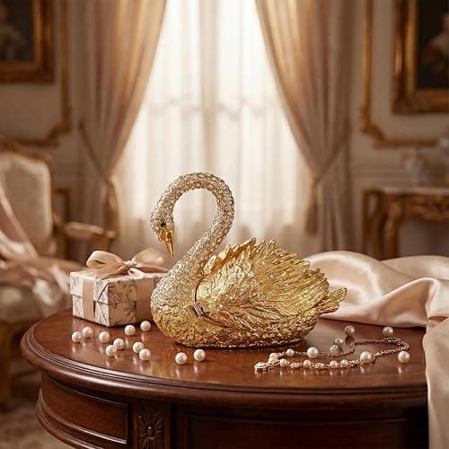 Janshe Cul Golden Swan Trinket Boxes Hinged Hand-Painted Jewelry Box Animals Figurine Craft Ornaments Unique Gift for Home Decor thumbnail 7