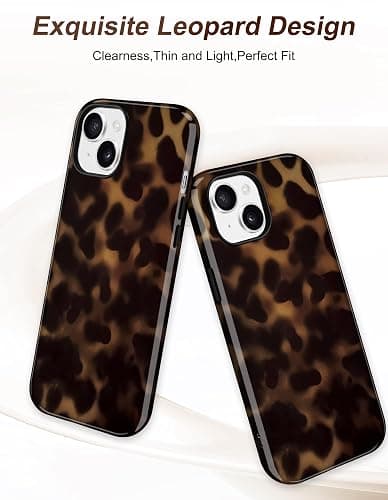 Jusy Leopard Phone Case for iPhone 15, Compatible with MagSafe, Cute Amber Aesthetic Magnetic Soft TPU and Hard PC Protective Phone Cover for Women Girls - Tortoise shell thumbnail 3