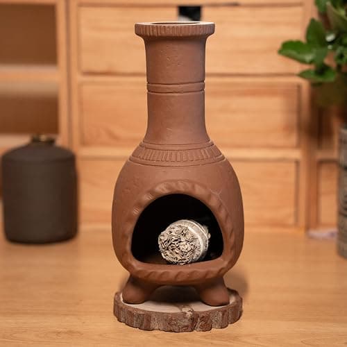 MOUGIGI Handmade Terracotta Palo Santo Holder Burner for Smudging and Meditation - Mexican Style Chiminea Clay Incense Dish for Wiccan Altar and Negative Energy Cleansing thumbnail 6