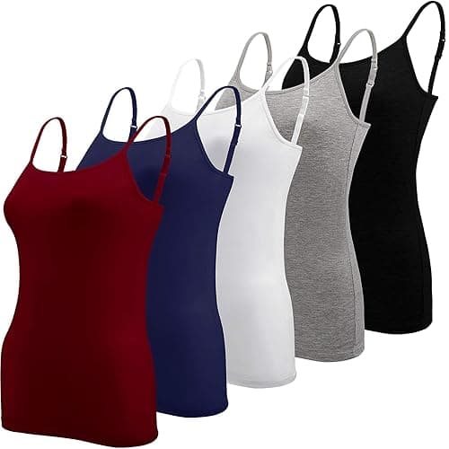 BQTQ 5 Stück Spaghetti Top Damen Unterhemd Spaghettiträger Tank Top mit Verstellbarer Strap Basic Cami Tank Top für Frauen und Mädchen - Image 1