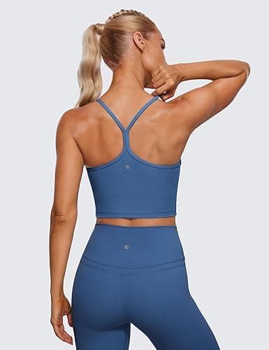 CRZ YOGA Womens Butterluxe Y Back Longline Sports Bras - Spaghetti Straps Racerback Padded Yoga Workout Crop Tank Top - XX-Small - Pitch Blue thumbnail 2