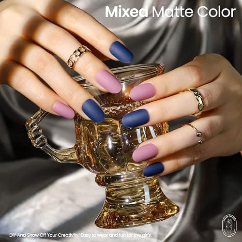 Teenitor 15 Packs Short Oval False Nails with Glue, Matte & Chrome Glitter Press on Nails Short, 360pcs Fake Nails Set with Glue on Nails for Women Girls Short Coffin Nails Tips with Nail Art Sticker thumbnail 5