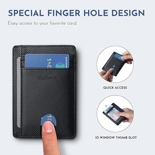 Buffway Slim Minimalist Front Pocket RFID Blocking Leather Wallets for Men and Women - Peak Black thumbnail 4