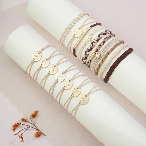 Fohufo 10 Pcs Hair Ties Bracelets - Gifts for Women Girl, Hair Accessories | Hair Ties Bracelets | Initial | Birthday Gifts for Women Girls | Teen Girl Gifts Trendy Stuff | Hair Ties for Girl | Letter S thumbnail 5