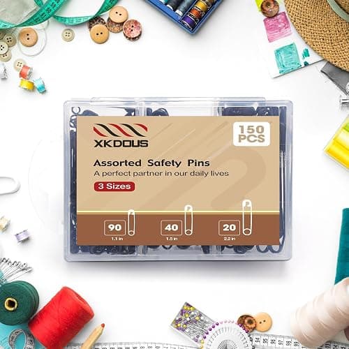 XKDOUS Safety Pins - 150 Pcs Assorted Sizes Black Pins Bulk - Small & Large Heavy Duty for Clothes, Sewing, Craft thumbnail 6