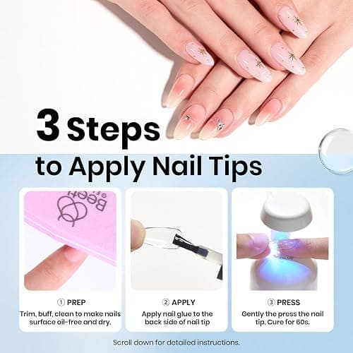 Beetles 9 in 1 Nail Glue Gel for Nail Tips and Clear Acrylic Nails | Long Lasting, Curing Needed UV Extension Glue for False Nail Tips and Clear Press on Nails thumbnail 4