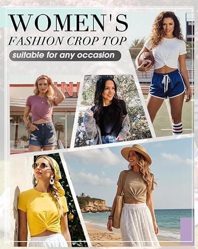 JINKESI Women's Summer Causal Short Sleeve Blouse Round Neck Crop Tops Twist Front Tee T-Shirt thumbnail 5