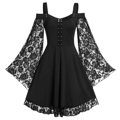 Gothic Vintage Lace Patchwork Women Dress Plus Size Goth Bandage Ladies Spaghetti Strap Dresses - Image 1
