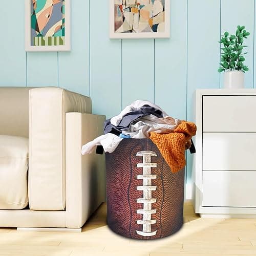 Football Laundry Basket Oxford Cloth Ball Texture Laundry Hamper With Handle Foldable Portable Clothes Storage Basket 18.9 X 16.5 Inch Storage Bag For Laundry Room/Bathroom/Bedroom/Dormitories thumbnail 2