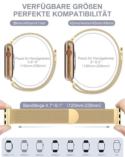 Original Stainless Steel Milanese Loop Compatible with Apple Watch Band 38mm 40mm 41mm 42mm 44mm 45mm 46mm 49mm, Magnetic Clasp Band for iWatch Series 11 10 9 8 7 6 5 4, SE 3 2 1 Ultra3 2, Women & Men thumbnail 4