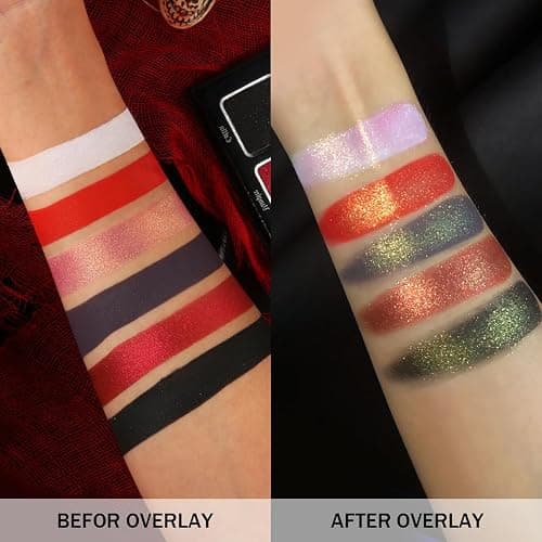 DE'LANCI Schwarzer Roter Lidschatten Palette,Rot White Dark Grey Goth Smoky Eyeshadow Palette,6 Farben Matte Shimmer Burgundy Metallic Halloween Makeup Palette für Zombie Vampir Clown - Schwarzer Roter thumbnail 6