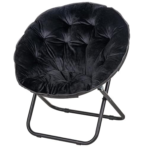 VECELO Saucer Chair for Adults, Folding Moon Chair with Metal Frame, Faux Fur for Bedroom, Living Room, Dorm Room, Apartment, Black - Black - Image 1