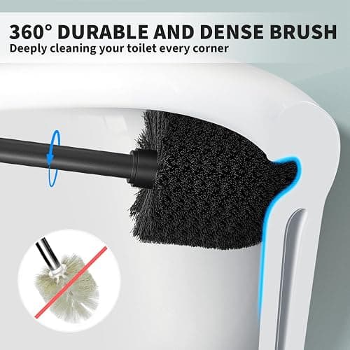 UPTRONIC Toilet Brush, Toilet Bowl Brush with Extra Long Handle Durable Bristles Toilet Scrubber and Covered Holder for Toilet Brush Set for Bathroom Cleaning (Black-02) thumbnail 3