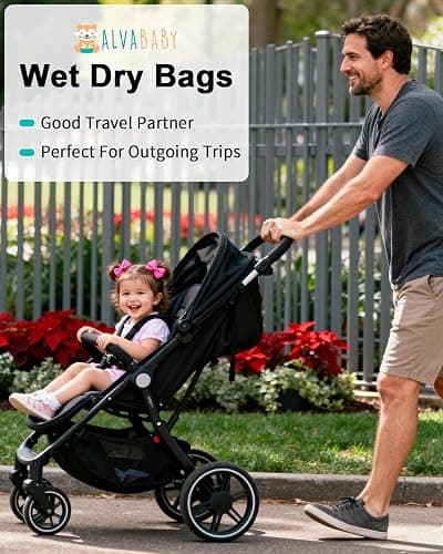 ALVABABY 3 Pack Wet Dry Bags for Cloth Diapers, Swimsuits & Gym Clothes, Waterproof Reusable Baby Diaper Bag with 2-Zippered Compartments, Hanging Strap, Machine Washable, Small/Medium/Large for Dayca thumbnail 7