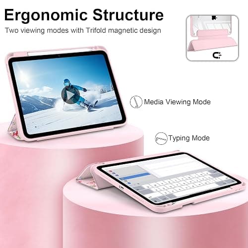 Loyrina Case for iPad (A16) 11th Generation 11 inch 2025 /iPad 10th Gen 10.9 2022- Cute Patterns Light Pink Cover with Clear Back Shell Auto Wake Sleep Trifold Stand & Pencil Holder, Elegant Rose thumbnail 6