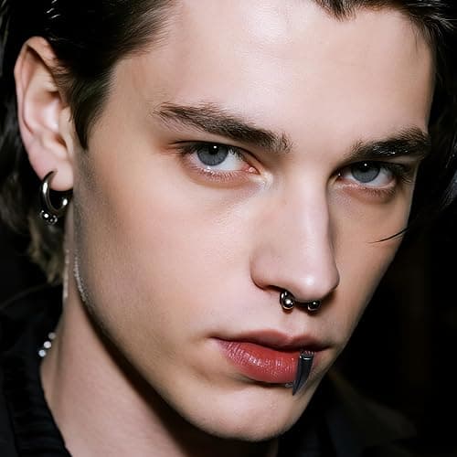 Alrhso 12 Pcs Fake Lip Ring Fake Snake Bite Non-Piercing Lip Cuff Ear Cuff Stainless Steel Vampire Teeth Ring Septum Nose Piercing Set for Women Men (Black Silver) thumbnail 7
