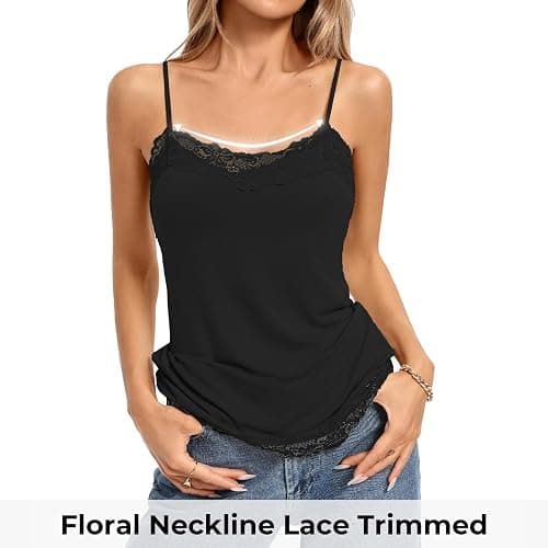 Kate Kasin Women's Adjustable Spaghetti Strap Lace Trim Cami Tunic Tank Top 3PACK thumbnail 4