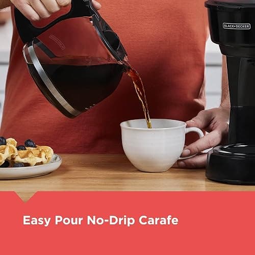 BLACK+DECKER 12-Cup Coffee Maker with Easy On/Off Switch, Easy Pour, Non-Drip Carafe with Removable Filter Basket, Vortex Technology, Black thumbnail 2