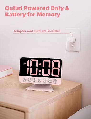 Odokee Digital Alarm Clocks for Bedrooms: Large Bold Number 5 Brightness Dimmer - Easy to Read Across The Room - 5 Alarm Sound 8 Night Light - Sakura Pink thumbnail 7
