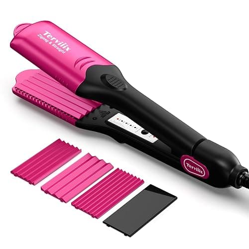 Terviiix Crimper Hair Iron with 4 Interchangeable Plates, Keratin & Argan Oil Infused Hair Crimper for Women, Volumizing Crimping Iron for Thin Fine Hair, 5 Heat Settings & 60 Mins Auto Off, Pink thumbnail 7