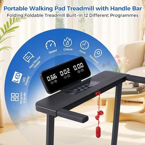 Walking Pad Treadmill with Handle Bar, Compact Portable Treadmills for Home Small, Electric Walking Pads with Handles, 3.5HP Quiet and LED Display, 400 LBS Capacity thumbnail 2