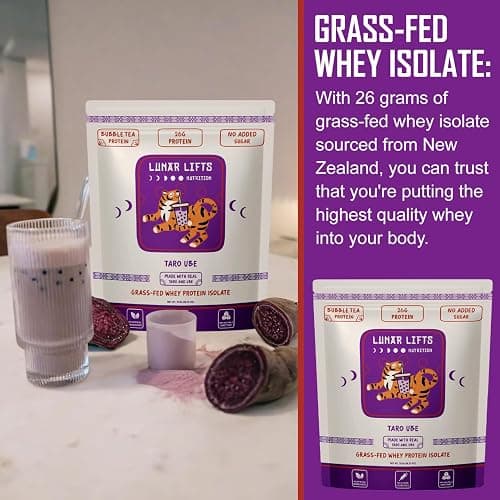 Lunar Lifts Nutrition Taro Ube Boba Tea Protein Powder | 26g Taro Milk Tea Powder | Whey Protein Isolate Powder | Bubble Tea High Protein Powder | No Added Sugars or Artificial Ingredients thumbnail 6
