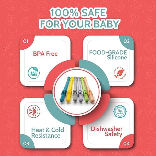 Bebecan Teething Sticks for Babies 0-36 Months – Super Soft Silicone Teething Aids, Infant Oral Soothing Relief, Multicolor 6-Pack thumbnail 5