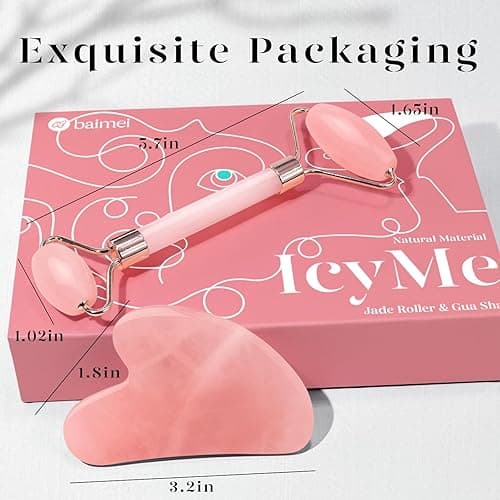 BAIMEI Jade Roller & Gua Sha, Face Roller, Facial Beauty Roller Skin Care Tools, Self Care Gift for Men Women, Massager for Face, Eyes, Neck, Relieve Fine Lines and Wrinkles - Rose Quartz thumbnail 8