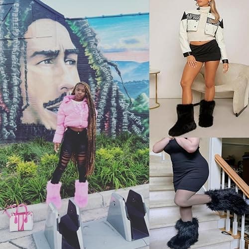 NWSTESLE Women's Faux Fur Boots Furry Boots y2k for Girls Fuzzy Fluffy Winter Snow Boots Warm Outdoor Indoor Mid-Calf Flat thumbnail 4