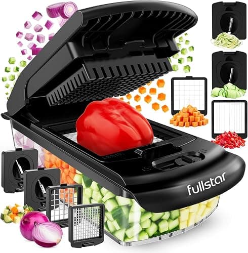 Vegetable Chopper Vegetable Cutter - Food Onion Salad Veggie Chopper with Container - French Fry Potato Dicer Slicer Cutter - Kitchen Tools & Gadgets (4-in-1 Black) - Image 1