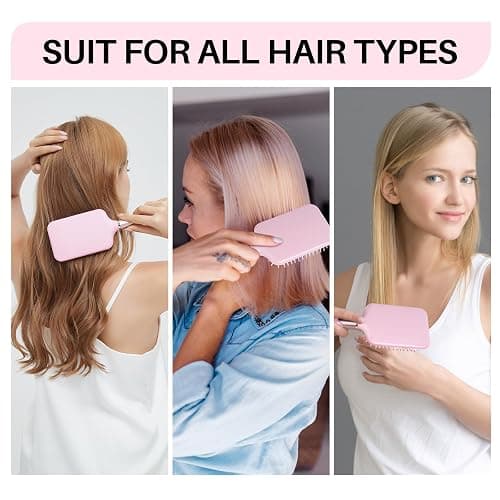 RHOS Paddle Brush for Women & Men - Detangler for Thick, Curly, Long, Wet & Dry Hair - Nylon Bristles Square Cushion Brush for Smoothing and Detangling (1 Pack - Pink) thumbnail 5