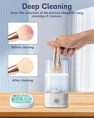Nettoyeur électrique Pinceaux De Maquillage Blanc – Nettoyage En Profondeur, Pinceaux Et Outils De Maquillage Généraux, Universel Pour Tous Les Pinceaux, Compact & Facile à Utiliser thumbnail 5