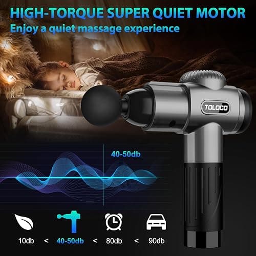 TOLOCO Massage Gun, Deep Tissue Back Massager for Athletes with 10 Massage Heads, Electric Muscle Percussion Massager for Any Pain Relief, FSA and HSA Eligible, Gifts for Fathers Day, Grey thumbnail 4