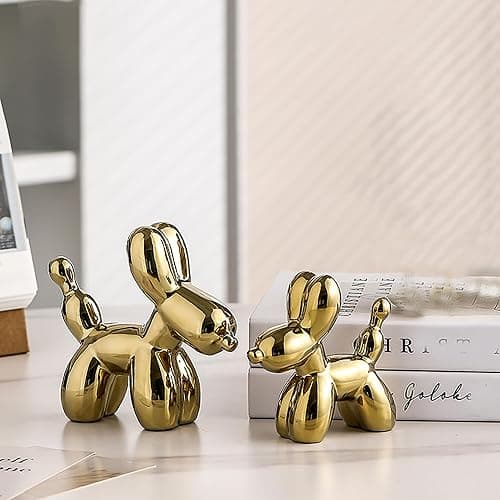 Steviieden Gold Balloon Dog Statue, Modern Ceramic Animal Sculpture, Cute Little Handmade Crafts Puppy Ornaments for Home Decor Table Decor Living Room Bedroom Office Desktop (Medium) thumbnail 7