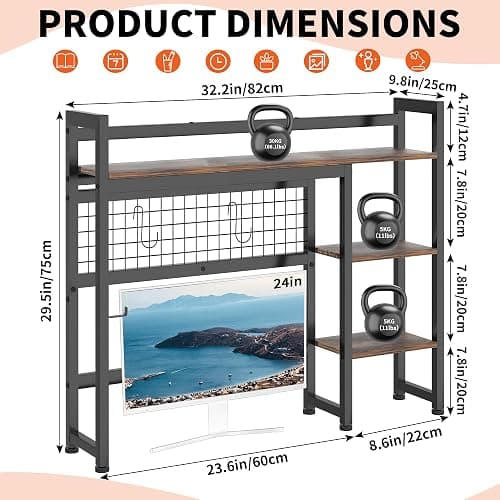 GYXZ Desktop Shelf, 32.3'' Desktop Organizer Shelf for Computer Monitor, 4 Tier Hutch Storage Rack for Home Office Dorm, Rustic Brown thumbnail 3
