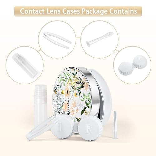 Contact Lens Case/Contact Case, Travel Contact Lens Case Cute Contact Case and Solution Perfect for Daily Travel Outdoor - Retro Flowers thumbnail 3