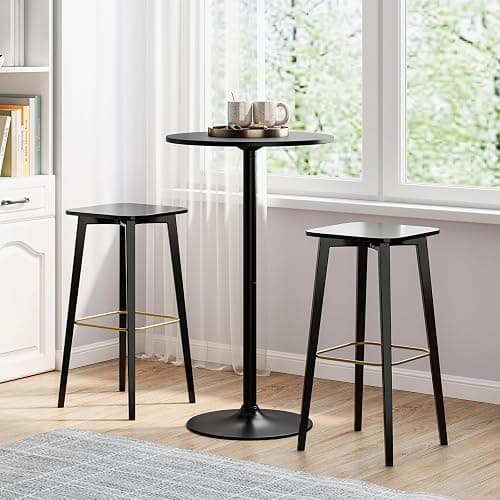 Giantex Two-in-one Bar Table with Detachable Pole, Metal Base, 24" Round Top, 40"/22" Two Convertible Height, Cocktail Table, Coffee Table, Pub Table for Dining Room, Restaurant, Kitchen (6, Black) - 6 - Black thumbnail 2