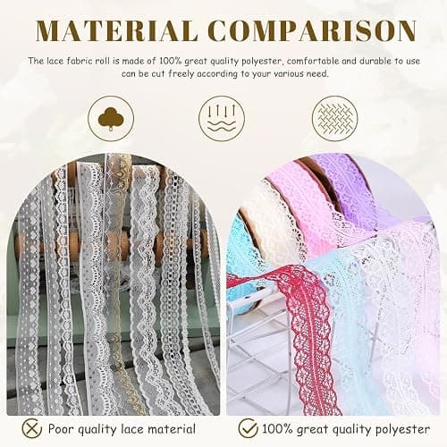 Lace Trim Ribbon lace Fabric Vintage Pattern Roll Ribbons - Perfect for Gift Wrapping, Crafts,Flower Design,Sewing, and Party Decorations (White, 100 Yards) thumbnail 5