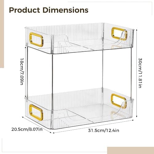 YOFAPA Bathroom Shelf Organiser, Double Layer Bathroom Countertop Organizer with Gold Handles, Clear Plastic Washroom Tray Organizer, Removable Storage Rack for Skincare and Toiletries thumbnail 3