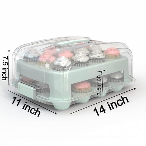 Top Shelf Elements Cupcake Carrier, EXTRA TALL LID, Green Cupcake Holder Carries 24 Standard-Size Cupcakes, Muffin Traveler Two Tier Stand Reusable Cupcake Box thumbnail 3