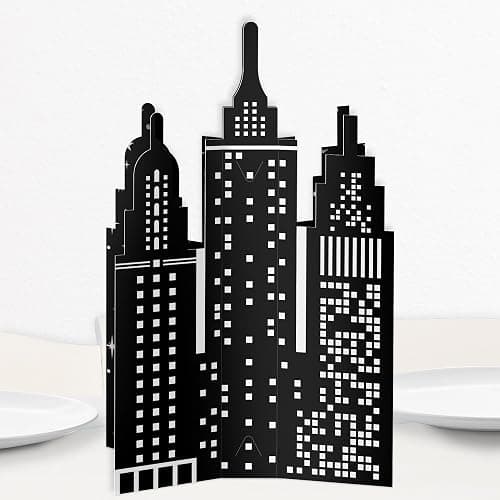 Big Dot of Happiness 3D Nighttime City Skyline Centerpiece Table Decorations, Freestanding New York Party Decor, Prom or Birthday Party Centerpieces - 8 Count - Image 1