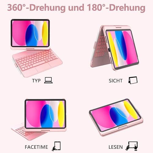 KBCASE Clavier pour iPad 10/11Ème Génération (10.9 Pouces 2022/11 Pouces A16 2025) 360 Flip Clavier sans Fil Bluetooth avec Multi-Touch Trackpad & éclairage Coloré à 7 Couleurs pour iPad 10/11 ème A16 thumbnail 4