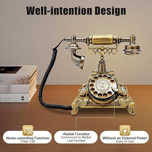 Vintage Telephone, Retro Rotary Dial Telephone, Corded Old Fashion Antique Landline Telephone Decor, Antique Phone for Home Office Hotel Decoration (Bronze) thumbnail 4