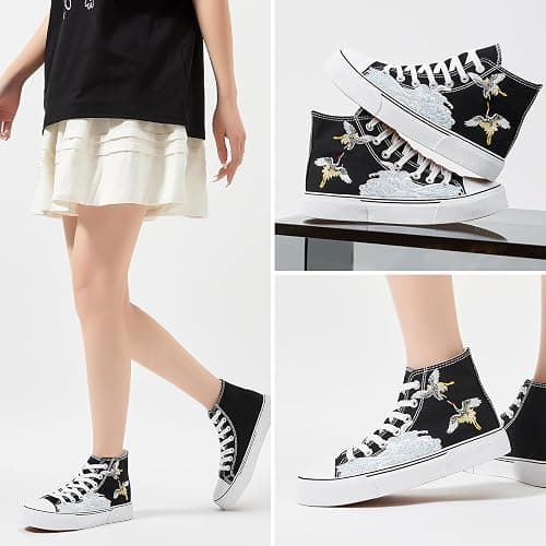 hash bubbie High Top Sneakers for Women Classic High Tops Canvas Shoes Lace up Women's Fashion Sneaker thumbnail 8