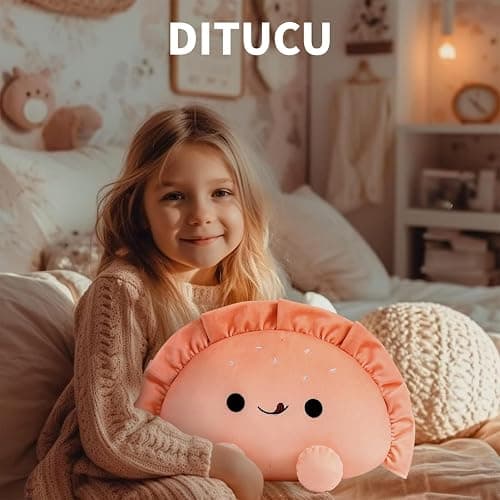 Ditucu Cute Dumpling Plush Pillow Funny Food Fried Dumplings Pancakes Stuffed Animal Plushies Toys Soft Hugging Gifts for Kids Pink 14 inch thumbnail 3