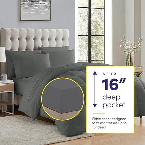 Sweet Home Collection 5 Piece Comforter Set Bag Solid Color All Season Soft Down Alternative Blanket & Luxurious Microfiber Bed Sheets, Gray, Twin - 1 - Gray - Twin thumbnail 2