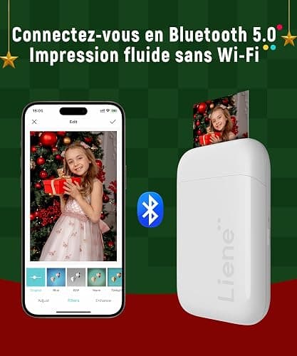 Liene Pearl K100 Mini Imprimante Photo pour iPhone, 2x3 Imprimante Photo Portable avec 50 Zink Papiers à Dos Collant, Bluetooth 5.0, Compatible avec iOS & Android, Application Dédiée (Blanc) thumbnail 2