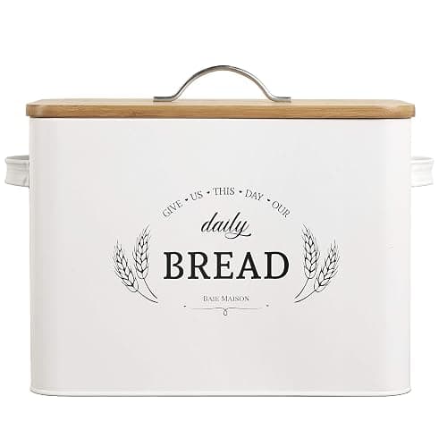 Baie Maison Extra Large White Farmhouse Bread Box for Kitchen Countertop - Breadbox Holder Fits 2+ Loaves - Bread Storage Container Bin - Rustic Bread Keeper Vintage Metal Kitchen Decor for Counter - Image 1