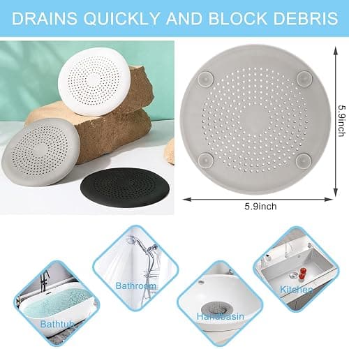 2 Pack Shower Drain Hair Catcher, Silicone Drain Cover with Suction Cup,Shower Drain Protector Drain Strainer Hair Stopper for Kitchen Bathroom Bathtub Sink(New Black 2Pack) thumbnail 2